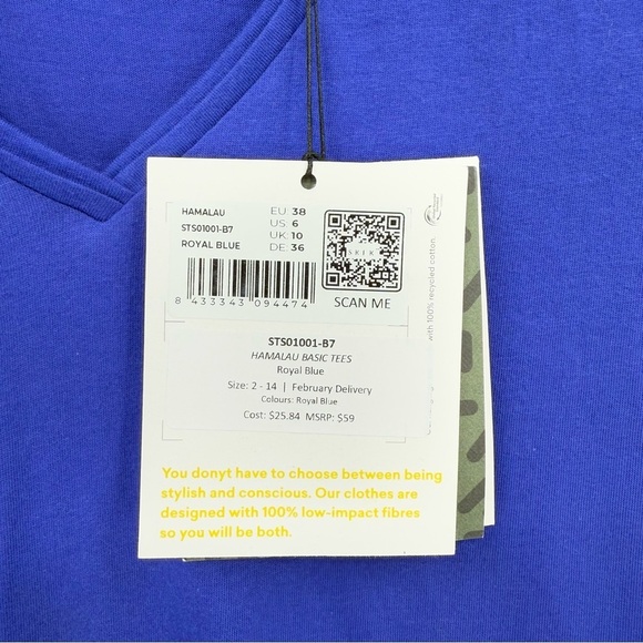 SKFK SkunkFunk HAMALAU BASIC Short Sleeve V-Neck TEE in Royal Blue US 6 - Picture 5 of 10